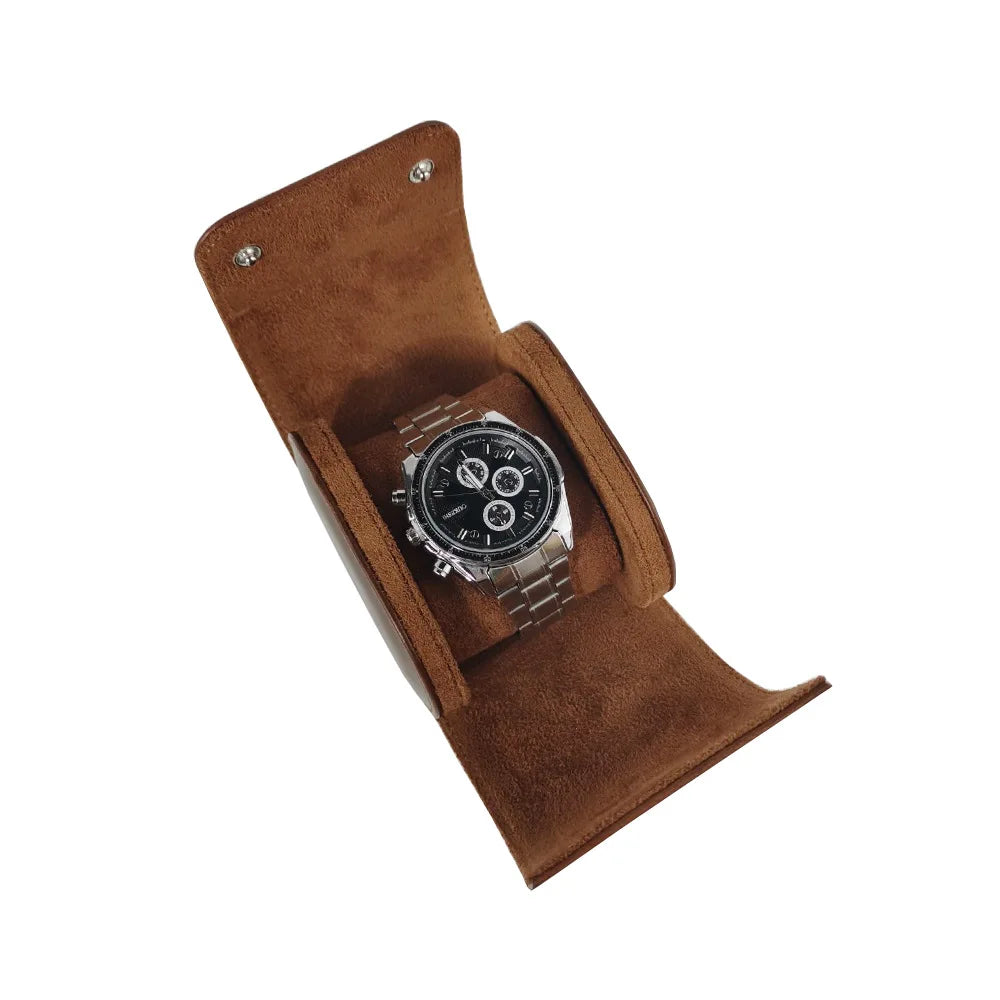Luxury Leather Travel Watch Case From Factory Small Quantity Delivery Sponge Watch Packing Box with Rolling Feature