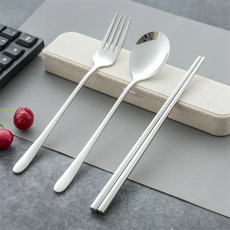 Portable Stainless Steel Cutlery Set 3-Piece Flatware for Easy Carrying for Travel & Camping