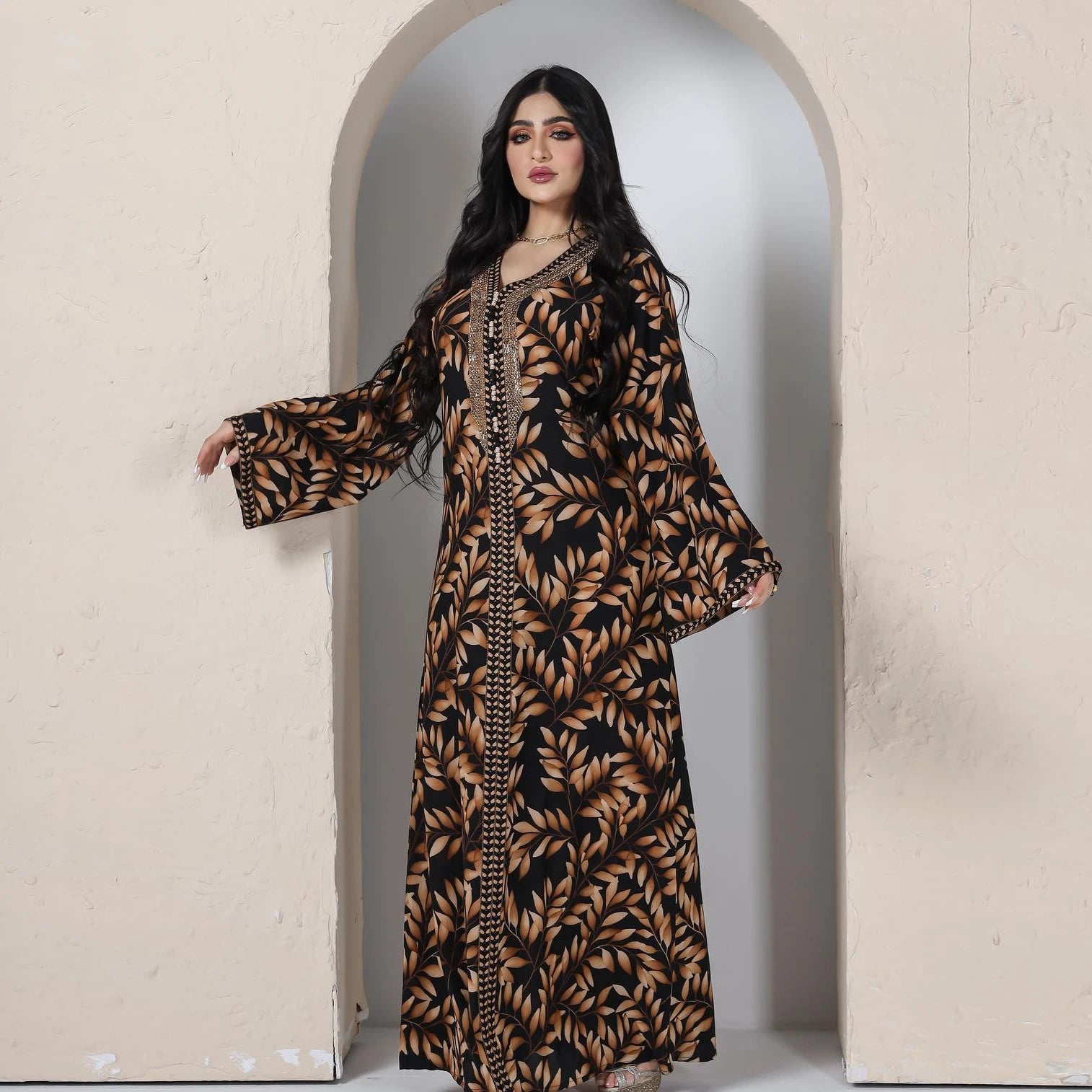 AB201 Islamic Clothing v Neck Abaya Women Muslim Dress 2023 Dubai