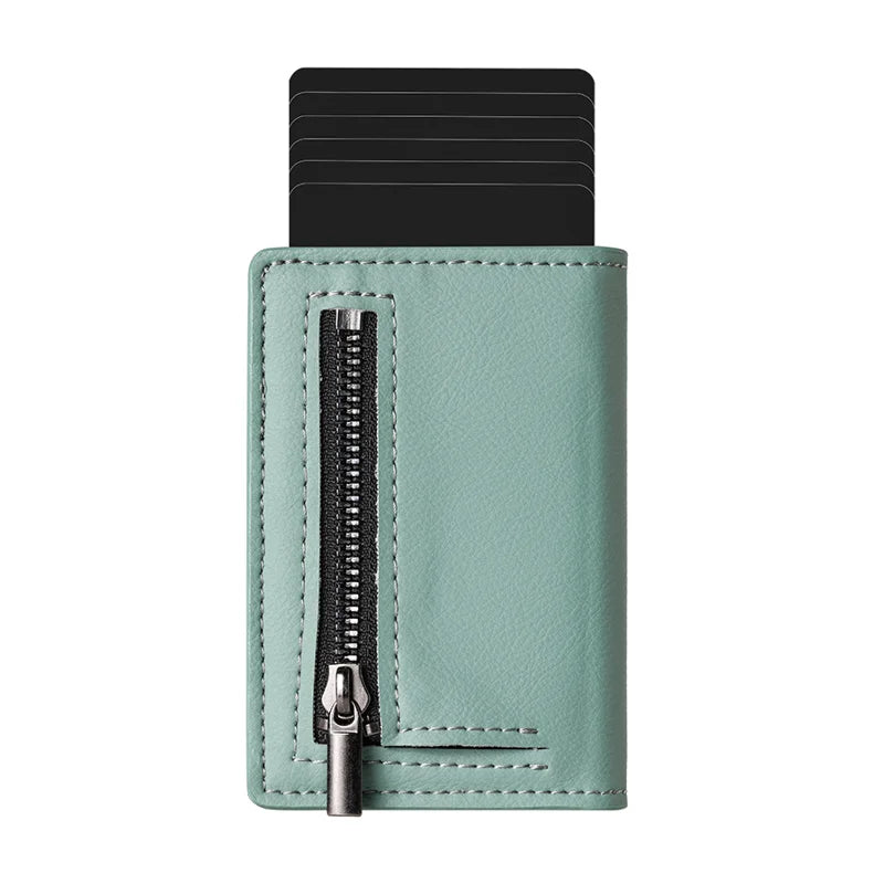 Automatic Pop-Up Slim Aluminum RFID Blocking Bifold Credit Card Holder Microfiber Leather Money Clip