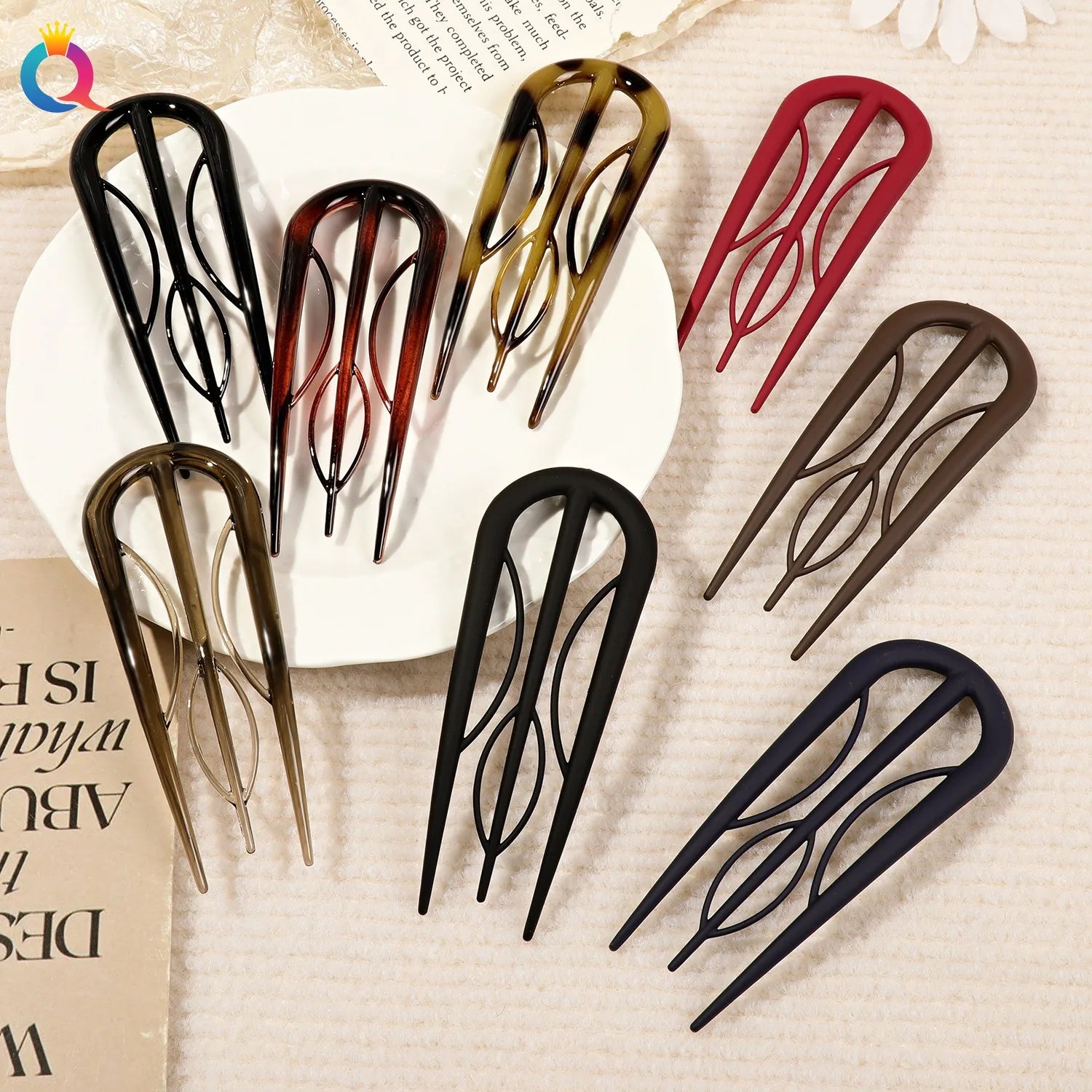 QIYUE PC Leaf Comb PC Advanced Sense Large Branch U-Shaped Hairpins Women's Hair Accessories