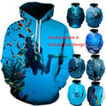 Custom Logo 3D Embossed Hoodie Men's 100% Polyester Anime Streetwear Spring Ocean Fish Animal Zipper Hoodie