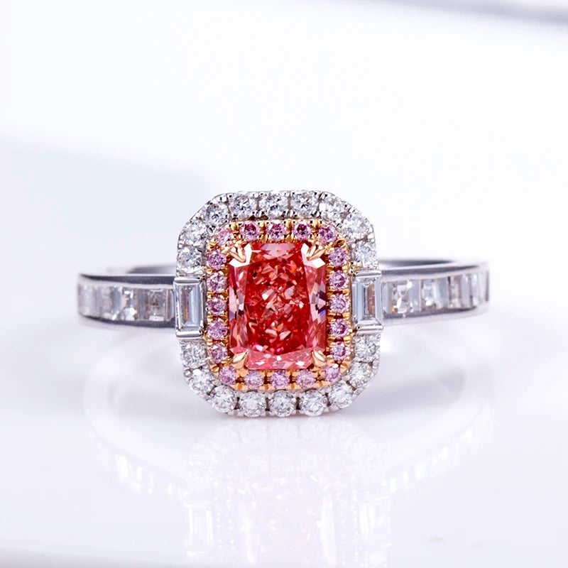 Messi Jewelry MSR-1489 18K Gold Customized CVD HPHT Radiant Pink Lab Grown Diamond Ring