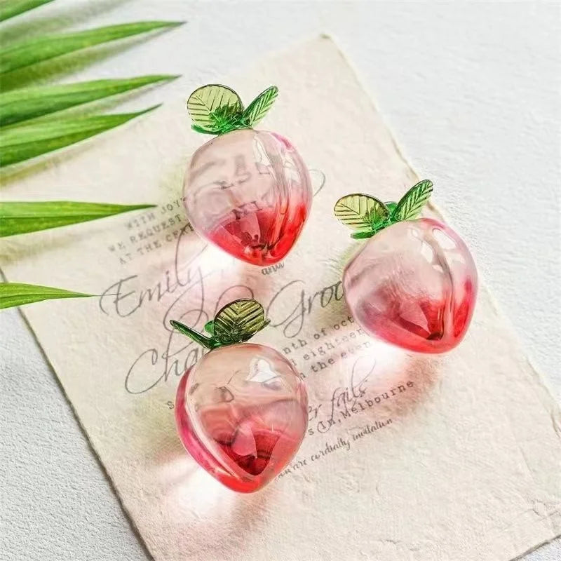 Handcraft Crystal Peach Statue Decorative Artificial Fruit Glass Figurine Paperweight Crystal Peaches Ornament for Home Office