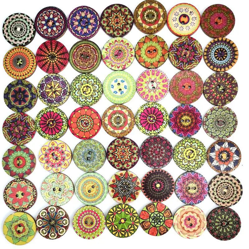 Handmade Wooden Clothing Accessories Buttons Sewing Shirts 50 Pcs Flower Wood 2 Holes Round Button Sew Diy Craft Decorations