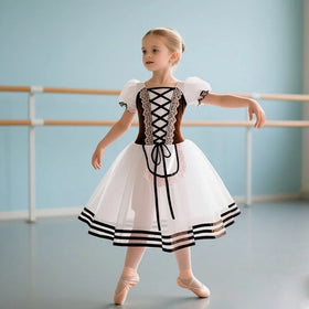 Long Ballet Dress Girls Puff Sleeve Pink Dance Leotard Performance Wear Adult Children Ballet Skirts Contemporary Dance Costumes