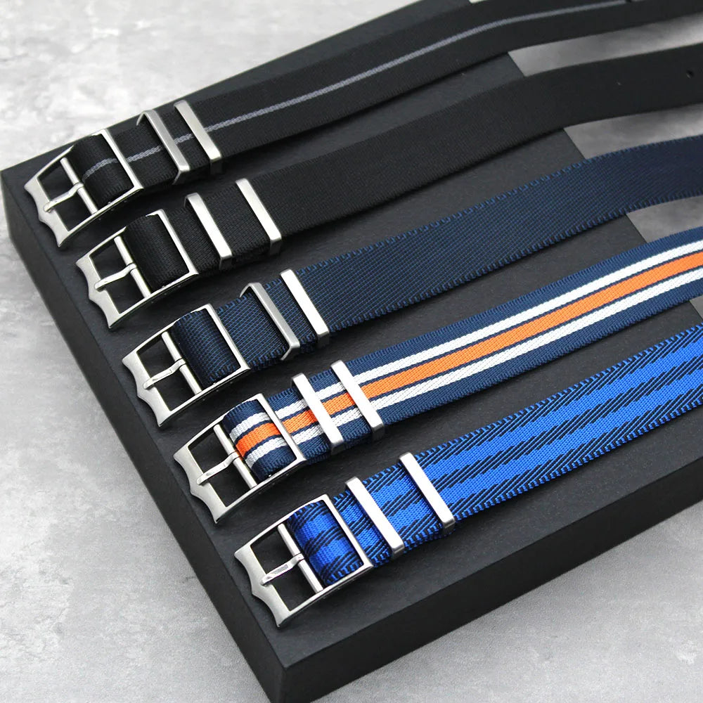 Custom Multiple Color 1.5mm Smooth Hollowl Nylon Watch Strap 18mm 20mm 22mm Replacement Single Pass Watch Bands Twill Nylon