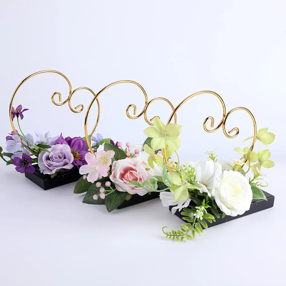 Artificial Rose Floral Decor European Wedding Heart Shaped Stand Hotel Home Table Centerpiece Party Wedding Decoration