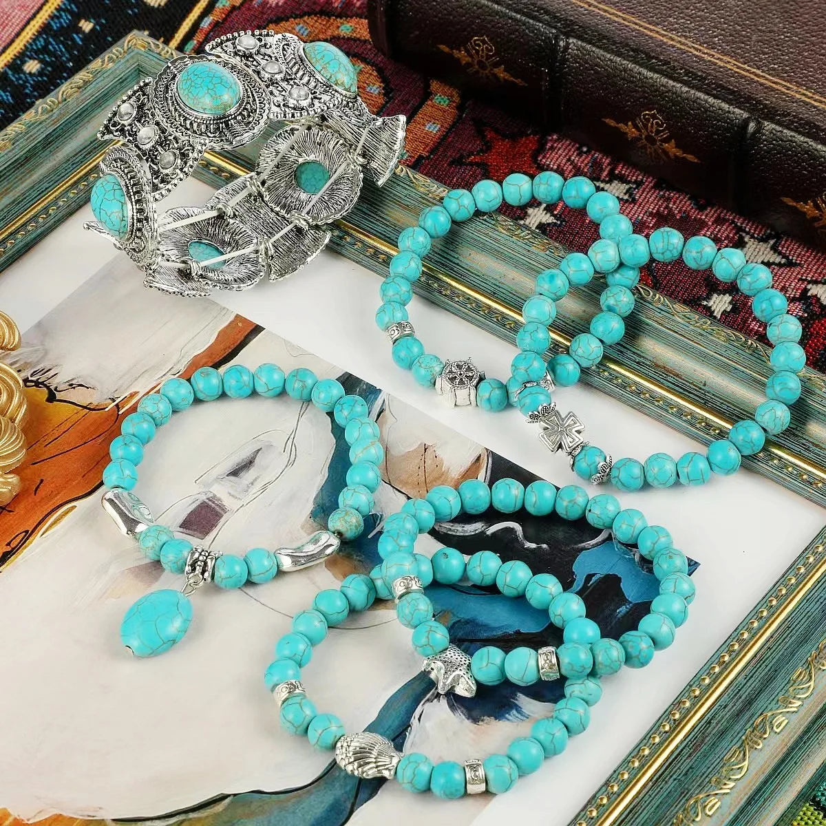 Hot Sell Vintage Beaded Bracelet Fashion Trend Bohemian National Style Turquoise Bracelet Jewelry