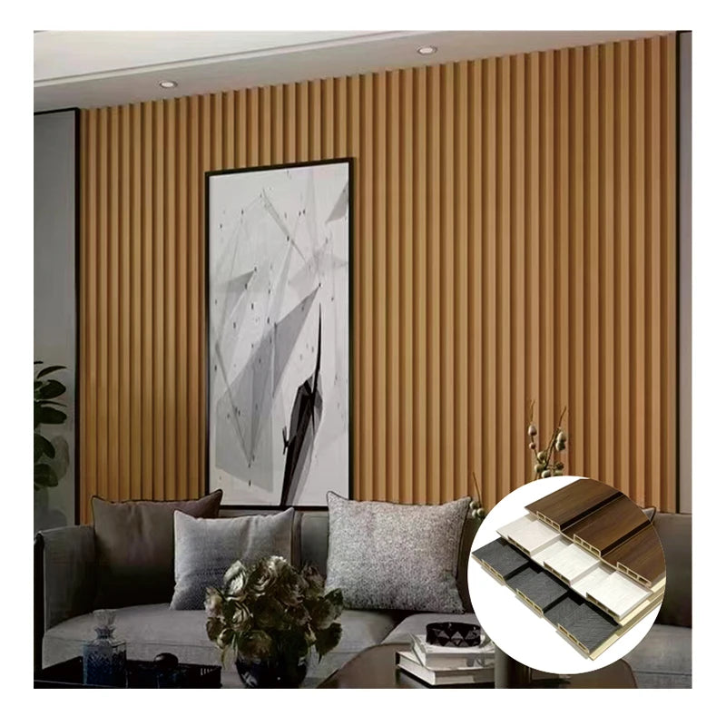 Wooden Grain PVC Film WPC Interior Fluted Wall Panels Traditional Design for House Apartment Decoration Quality Boards 5 Year