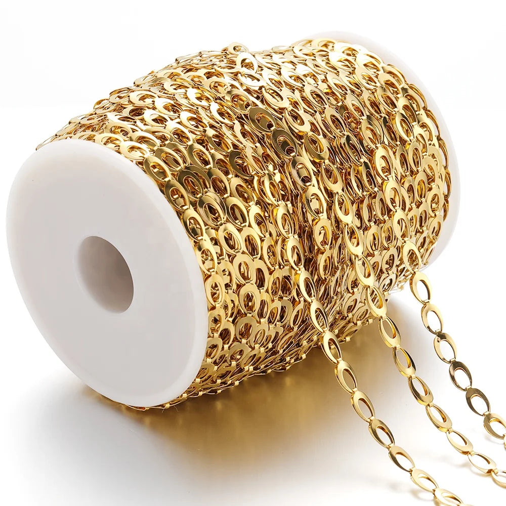 5mm Wide Stainless Steel Hollowed Out Cambered Double Layer Stamped Water Drop Handmade Chains for Jewelry Accessories