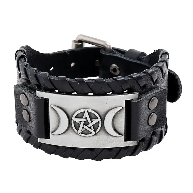 Wholesale Vintage Woven Cowhide Bracelet Viking Totem Pirate Bracelet Men's Wide Leather Punk Bangle
