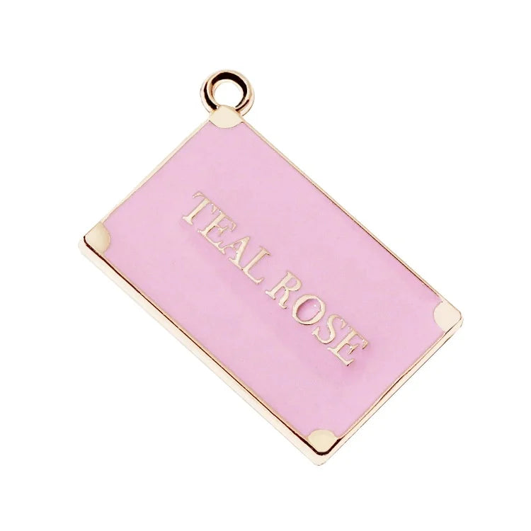 Wholesale Rectangle Letter Embossed Jewelry Tags Enamel Design Name hang Charm Pendants for Necklace