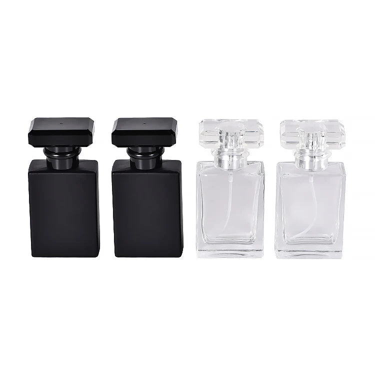 Wholesale Luxury 30ml 50ml 100ml Glass Square Spray Black White Empty Perfume Bottle Screen Printing Pump Sprayer Free Sample