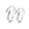 JQ33 925 Sterling Silver Leaf Feather Shape Couples Rings Silver Opening Adjustable Rings for Men or Women