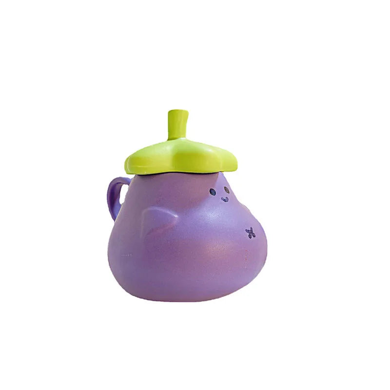 Solhui  Wholesales Ins Cartoon Cute Eggplant Ceramic Water Cup Creative Gift Kid Mug