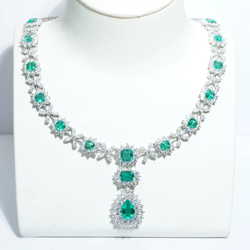 Customized Gorgeous Women Def Color Moissanite Necklace Lab columbia Emerald Gemstone 14k Gold Jewelry