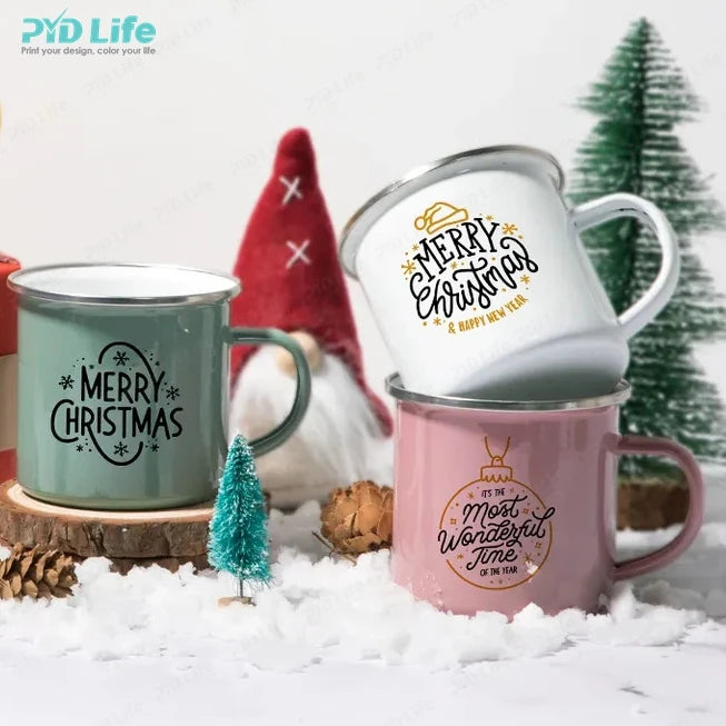 For Wholesale Sublimation Enamel Mug Custom Printed Coffee Mugs Christmas Travel Camping Mug Logo Stainless Steel 350ml