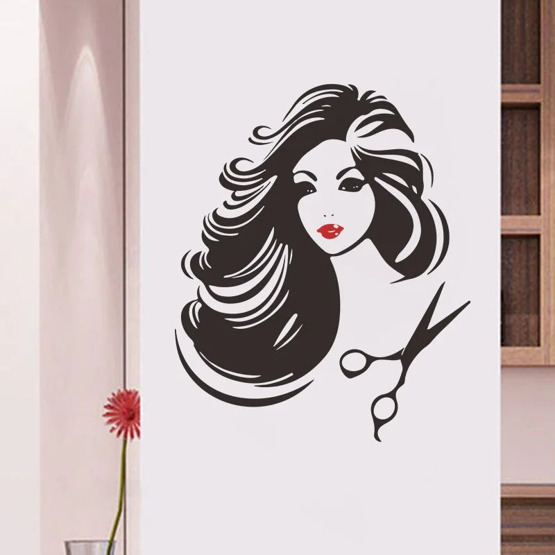 Fashion Sexy Beauty Wall Stickers Barbershop Beauty Pvc Wall Stickers Glass Door and Window Stickers Can Be Removed