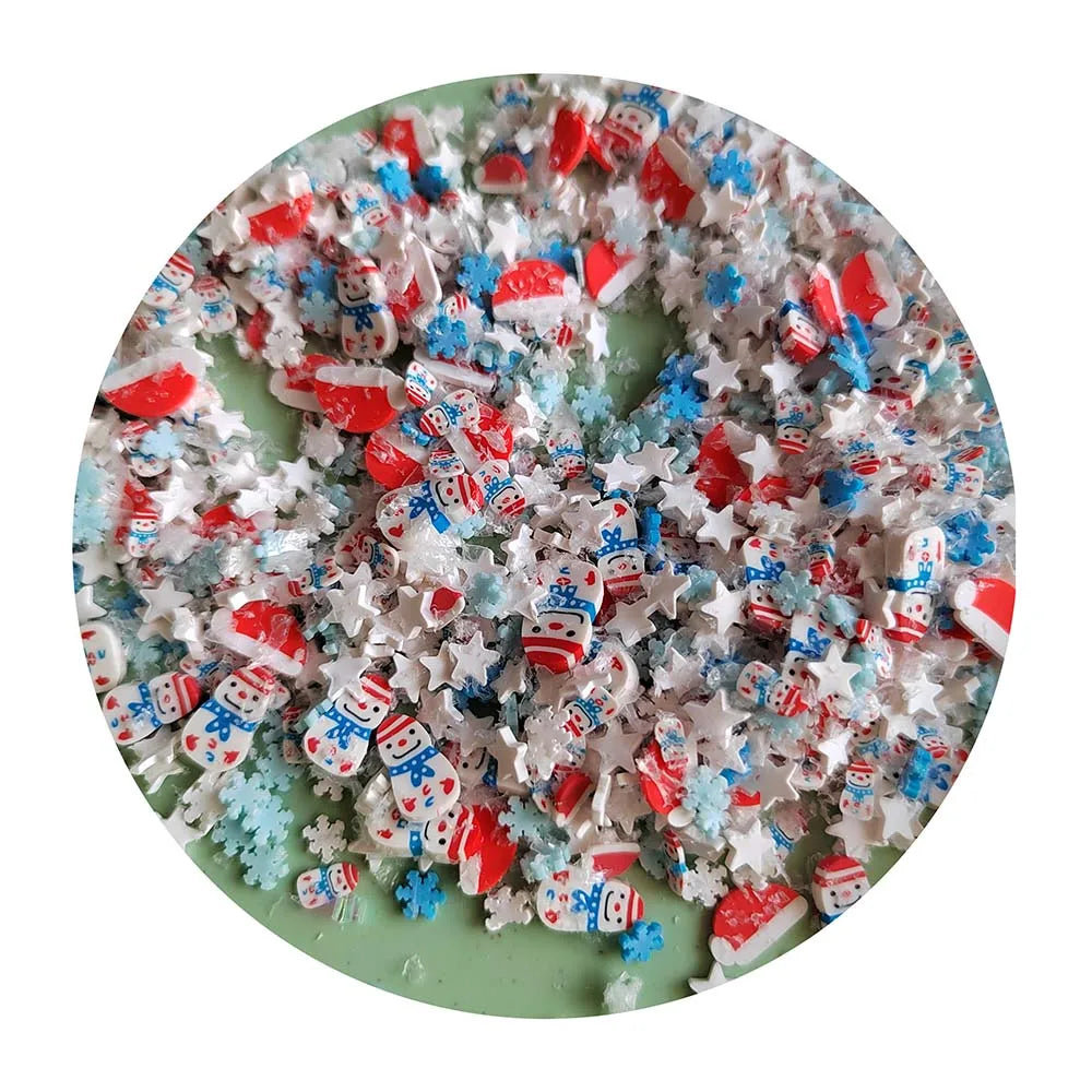 3D Polymer Clay Sprinkles Nail Art DIY Slime Featuring Christmas Series Candy Cane Peppermint Snowman Gingerbread Man