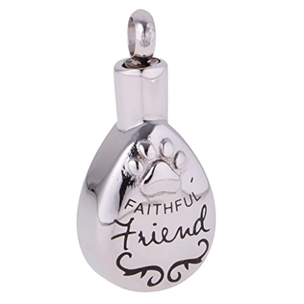 Stainless Steel Water Drops Faithful Friend Urn Pendant Ash Paw Print Keepsake Necklace Memorial Cremation Tear Drop Pet Holder