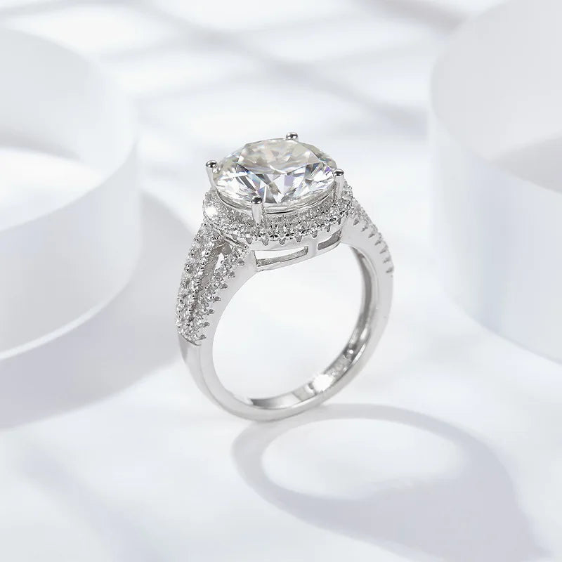 Silver 925 Original 5 Carat Round Excellent Cut Diamond Test Past Sparkling D Color Moissanite Ring for Women Gemstone Jewelry