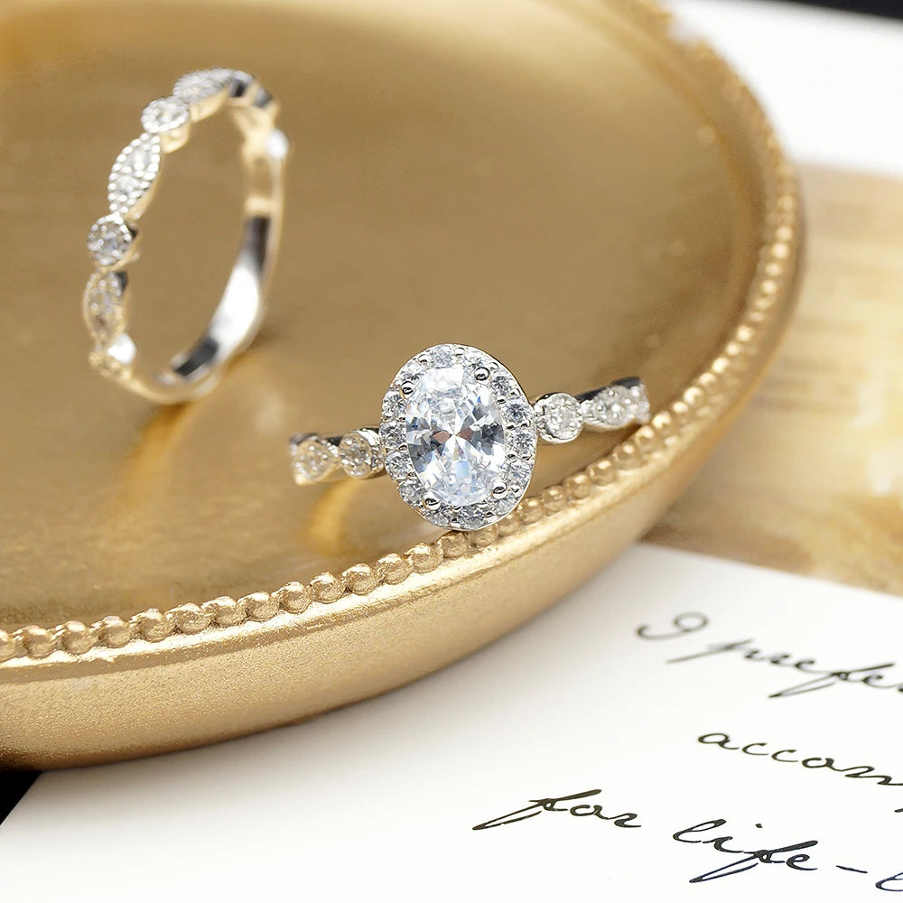 Fashion Jewelry Sterling Silver Wedding Rings Set Women Engagement Ring for Bridal