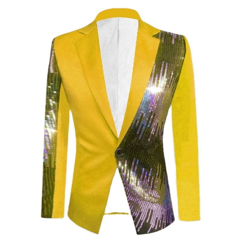 Sequin Blazer Men Royal Blue Yellow Black Rose Red Purple Blazers for Men Singer Costume Prom Stage Blazer Patchwork Tops Coat