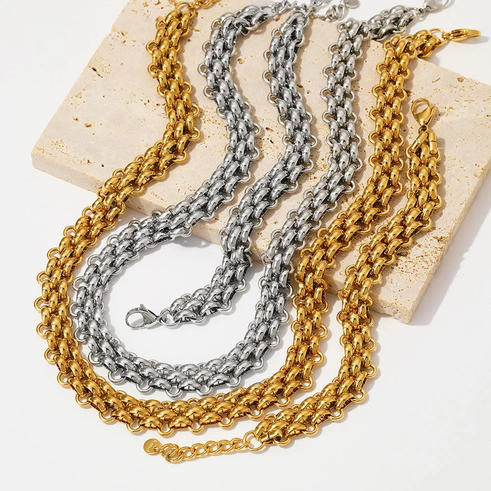 BJG0315N Wholesale 2023 Exaggerated Punk Gold Plated Link Chain Collarbone Chain Stainless Steel Braided Twist Necklace