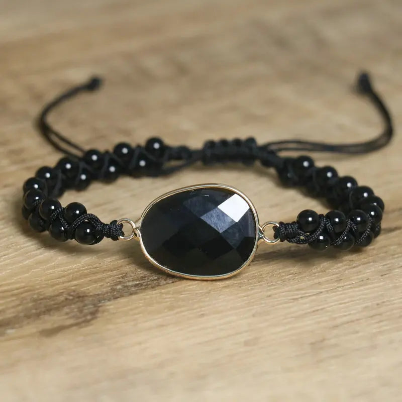 4mm Black Agate Bracelet Natural Gemstone Fine Jewelry Healing Crystal Handwoven Charm Onyx Beaded Bracelet for Men Jewelry