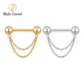 Right Grand ASTM F136 Can Anodize Titanium 14G Threadless Push Pin Nipple Shield Ring With Double Chain Dangle