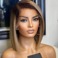 210% Density Virgin Brazilian Hair hd Lace Front Wigs Pre Plucked Bone Straight P4/27 Colored Short Wigs bob Human Hair