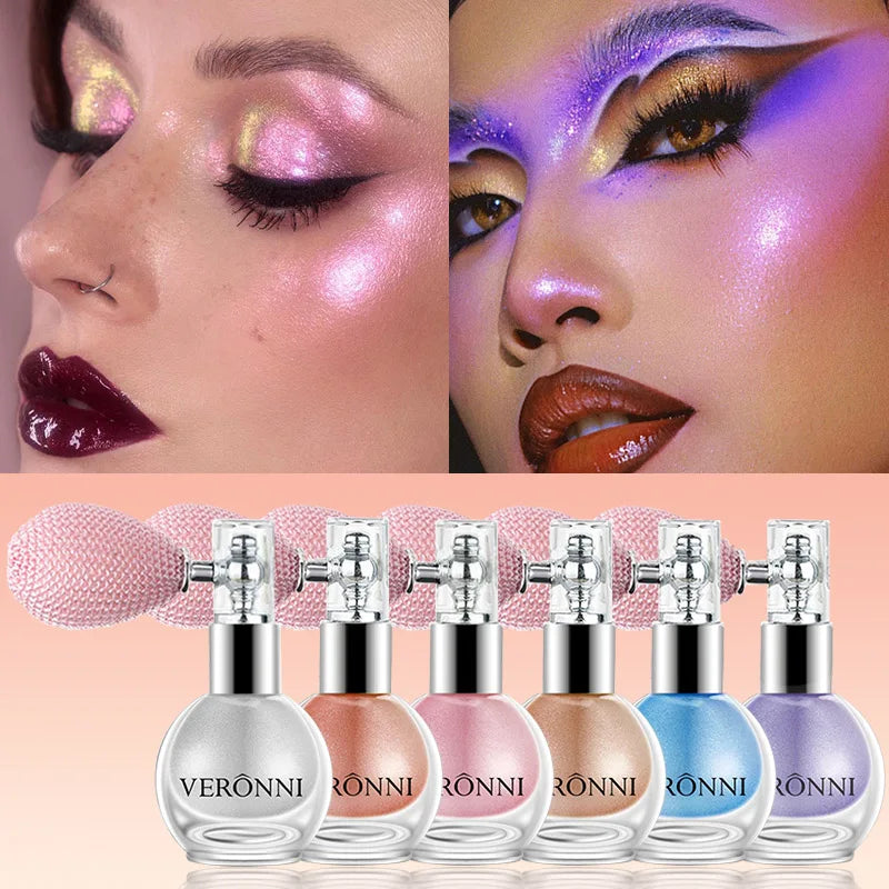 6 Colors Shimmer Wholesale Highlighter Loose Powder Body Glitter Spray Makeup Highlighter Powder Spray