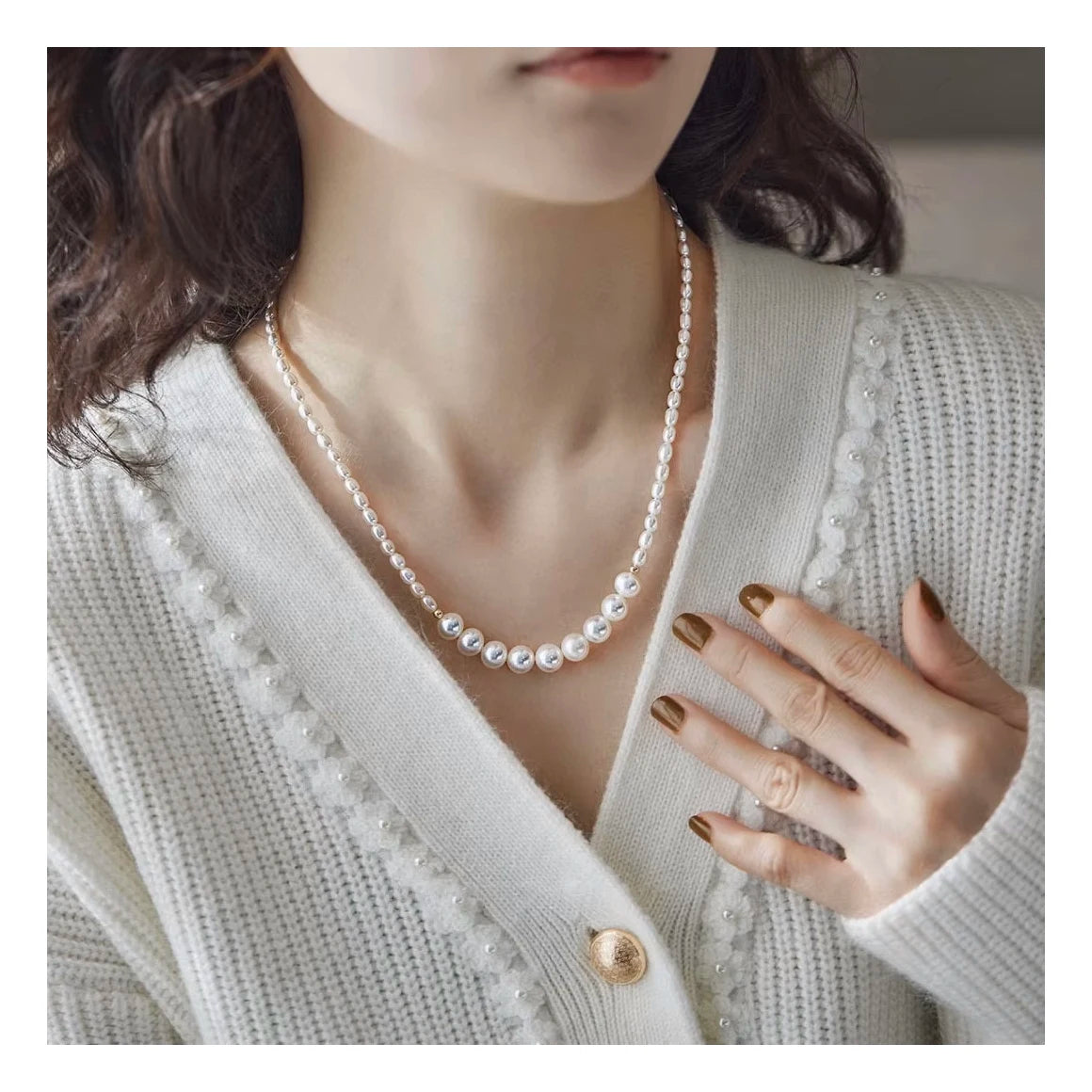14K Gold Filled Freshwater Pearl Necklace Classic Style with Link Chain New Size Gradient Design Fashionable Jewelry