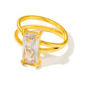 MICCI Wholesale 18K Gold Plated Stainless Steel Vintage Rectangle Cubic Zirconia Luxury Wedding Rings for Women