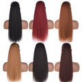 AliLeader 22 Inch Women's Hair Extension 7 Colors Yaki Straight Drawstring Ponytails with Synthetic Clips Kinky Pony Tail