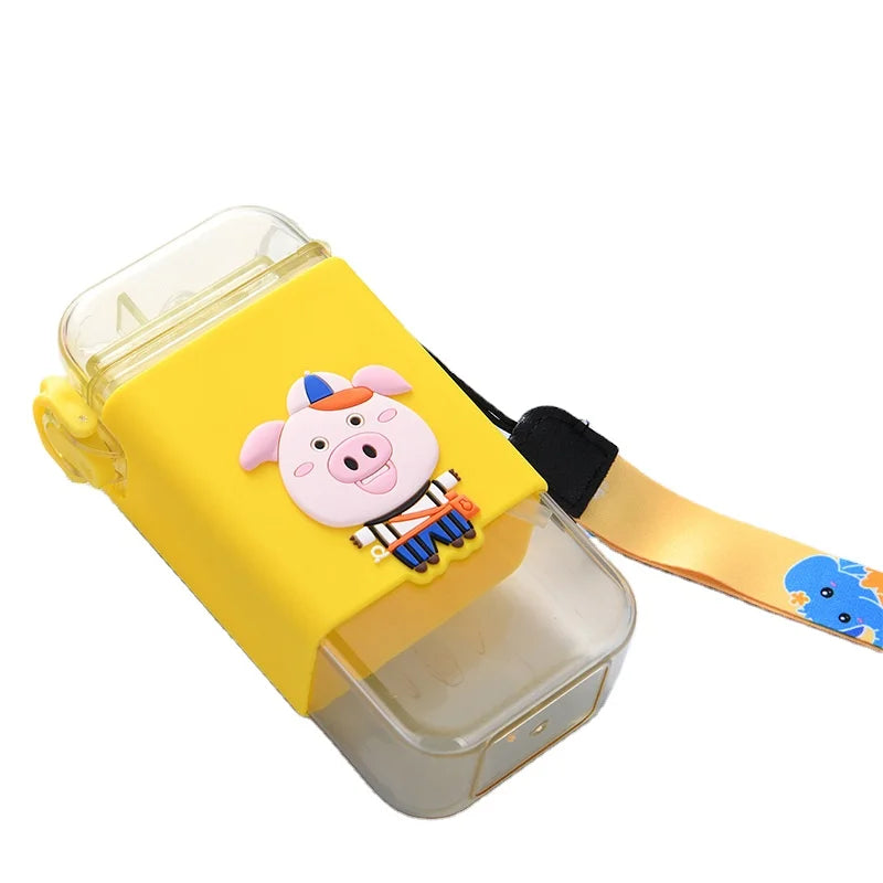 300ml bpa free Square water bottle with straw for children and kids plastic water bottle with straps