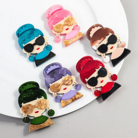Spot Popular Cute Girls Colorful Hair Sunglasses Best Friend Birthday Gift Corsage Lapel Pin Decorated Acrylic Brooch