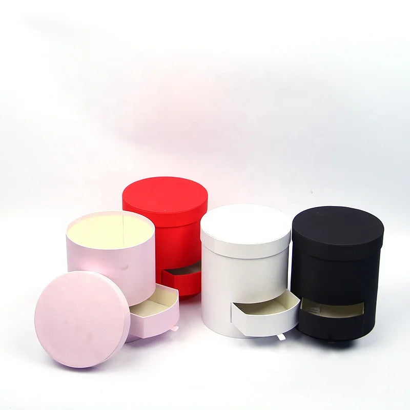 High-Grade Silk Cloth Cylindrical Flower Box with Drawer Embossed Pearl Jewelry Gift Box Packaging MOQ 24pcs