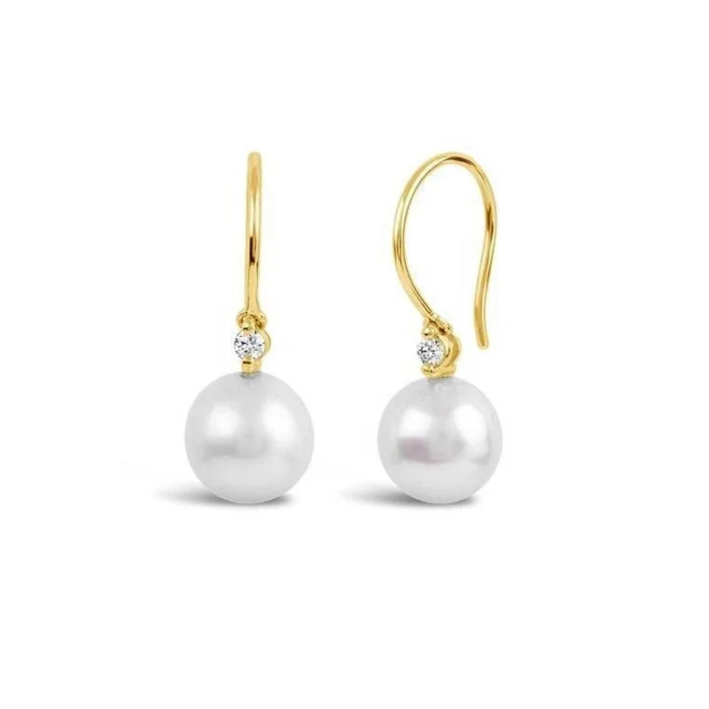 Milskye Vintage Design Jewelry 18k Gold Plated Silver 925 Diamond Freshwater Pearl Dangling Earrings