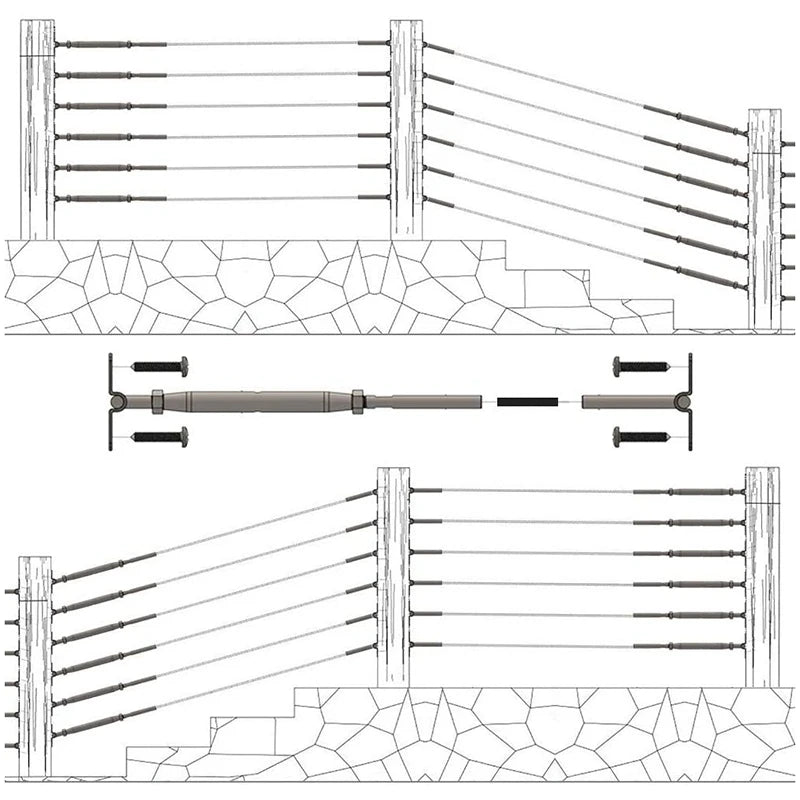 T316 Stainless Steel Adjustable 180 Angle Cable Railing Hardware Kit System Fit 1/8" Wire Rope for Wood Post