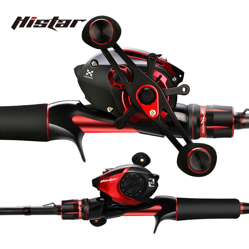 Histar MS-X Rod Combo Fast Action Metal Parts Alarm System High Carbon Fishing Pole & Double Brake Baitcasting Wheel Set