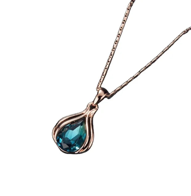 2025 Blue Crystal Water Drop Necklace Earrings Set Women Luxury Jewelry Sets Fashion Women Crystal Drop Necklace Earring Set