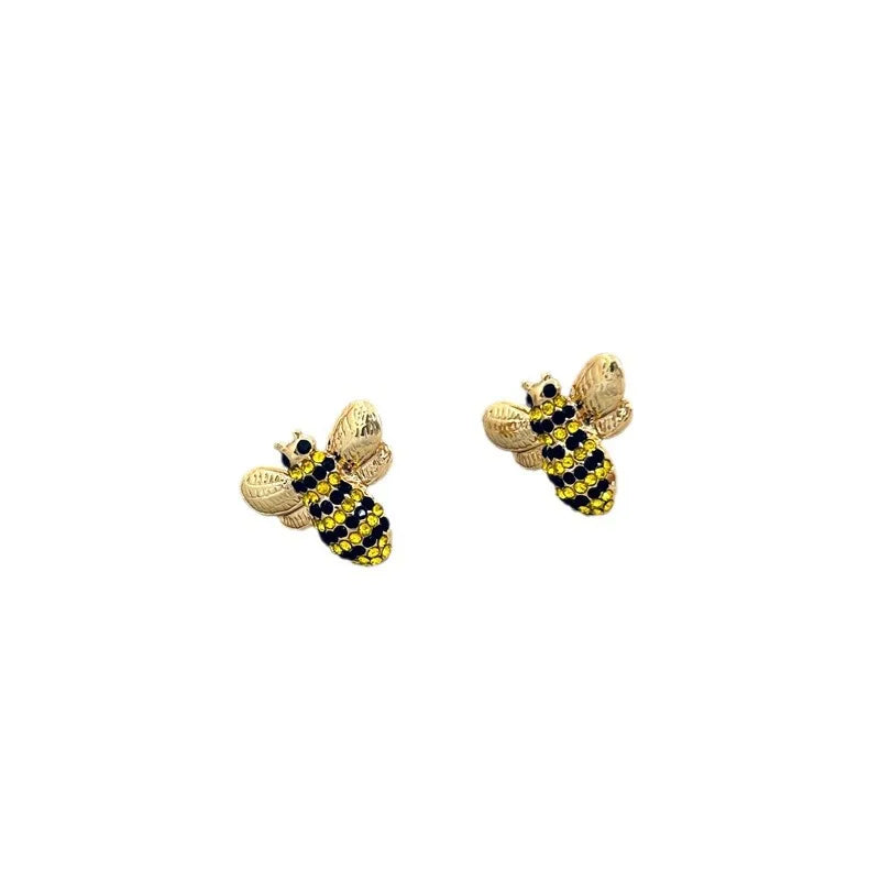 Merryshine Elegant Fashion Gold-Plated Copper Earrings Cute Animal Flower & Bee Enamel Stud with Zircon & Pearl Women