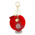 Women and Girls Christmas Key Chains Bling Gift Decorate Furry Puff Ball Faux Rabbit Pink Fur Ball Pom Pom Sequin Kids Keychain