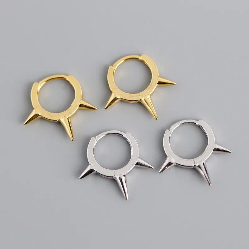Bohemian Minimalism Genuine 925 Sterling Silver Rivet Spike Ear Buckle for Women Hip Hop Punk Men Hoop Earrings Jewelry