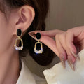 Hot Sale Shiny Rhinestone Earring Enamel Geometrical Earrings Gold Color Geometric Hollow Drop Earrings for Women