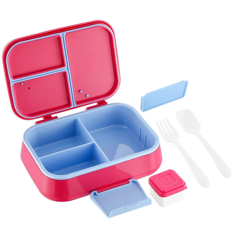 Eco-Friendly BPA-Free Plastic Tiffin Box Mini Food Container with Handle Cutlery Kids School Bento Lunch Box