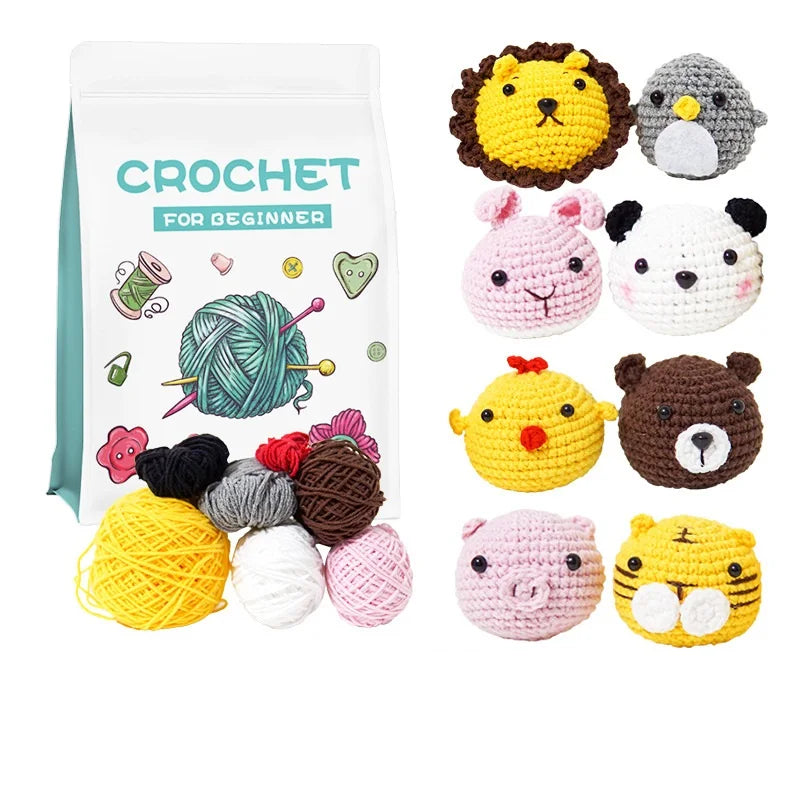 Hand Knitting Yarn Craft Crochet Needle Set Kit for Beginners and Starters for Animal Head Key Chain