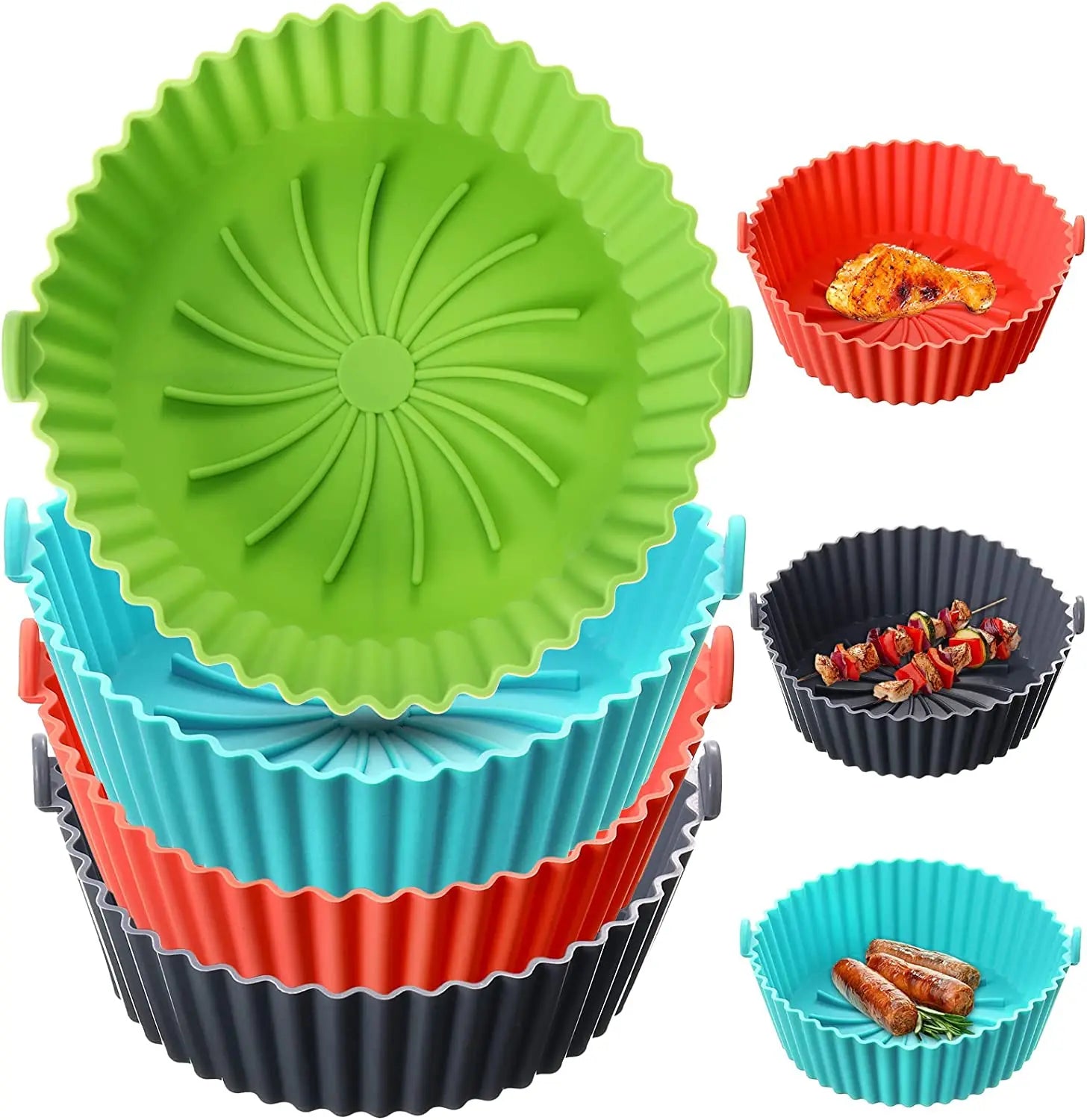 2-Pack Foldable Silicone Air Fryer Liners 3-5 Qt Baking Dishes & Pans Recyclable for Eco-Friendly Option